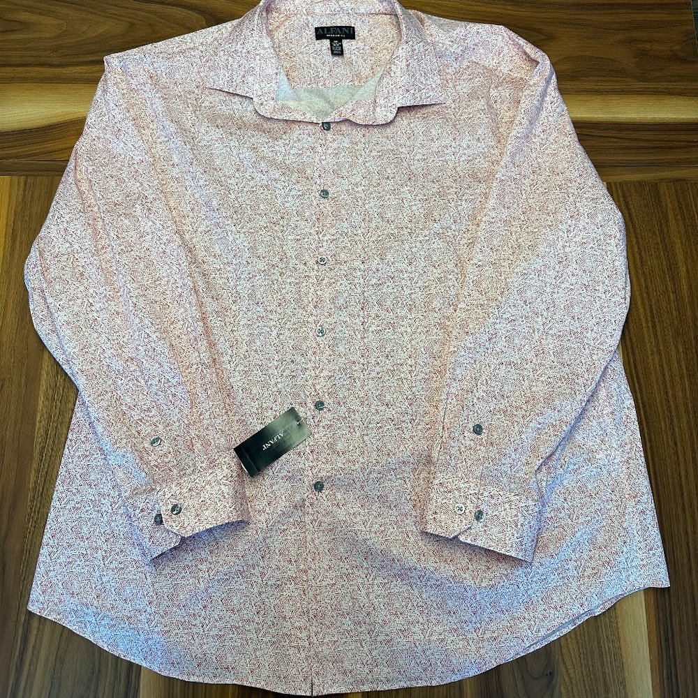 Alfani Regular Fit 18-18 1/2, 34-35, Men's Button-Up Dress Shirt Red and White